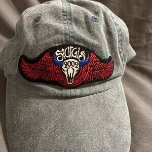 Vintage Sturgis Hat Cap Strap Back Gray Vintage Wash Motorcycle Biker 2002